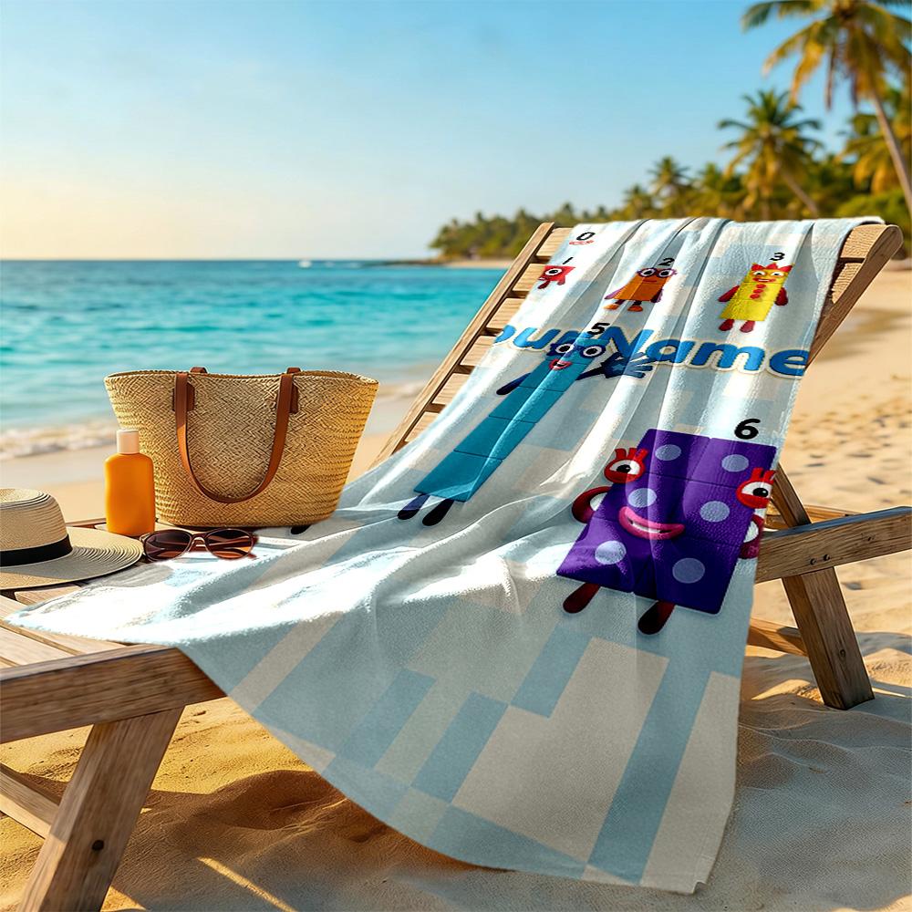 Numberblocks Customized Name Beach Towel Super Soft & Absorbent Perfect for Traveling Yoga Camping and Swimming