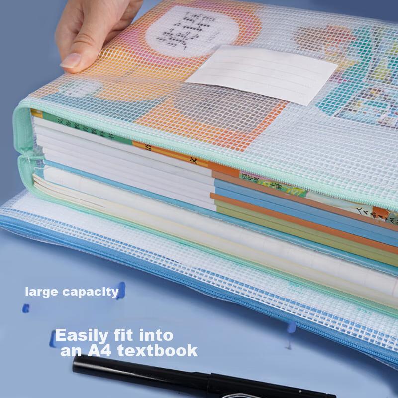 5 A4 Label Waterproof Grid Zipper Pouches, Document Organizers for Elementary Students, Subject Classification File Folders, Macaron Colors