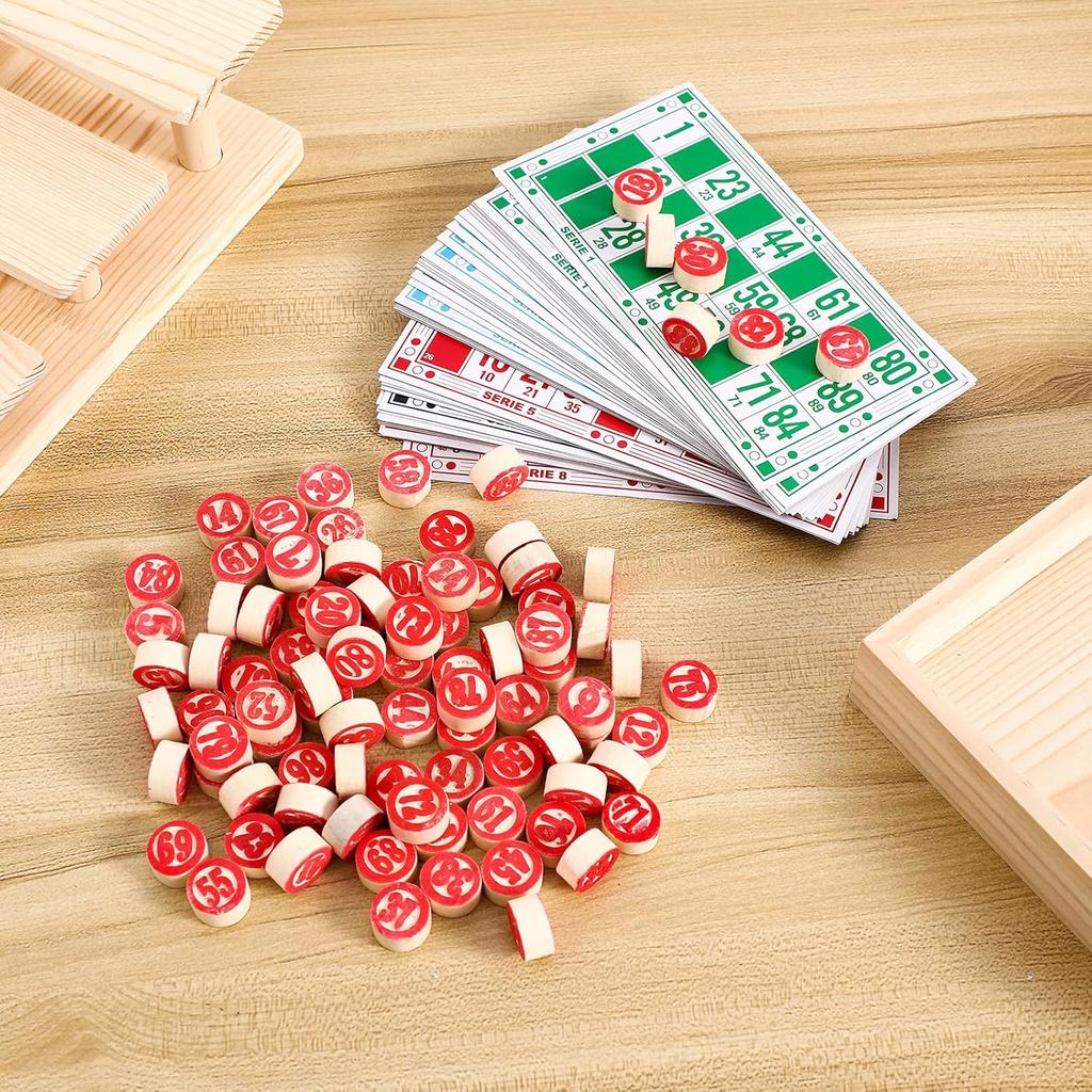 Russian Lotto Board Games Family Bingo Board Game Set of 48 Bingo Cards and 90 Wooden Chess, Great for Adults Kids Family Game Night, Halloween,