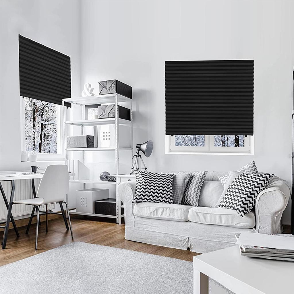 Self Adhesive Shade Pleated Curtain BlackoutLight Block Cordless Curtains Bathroom Balcony Shades Curtains Window Cover