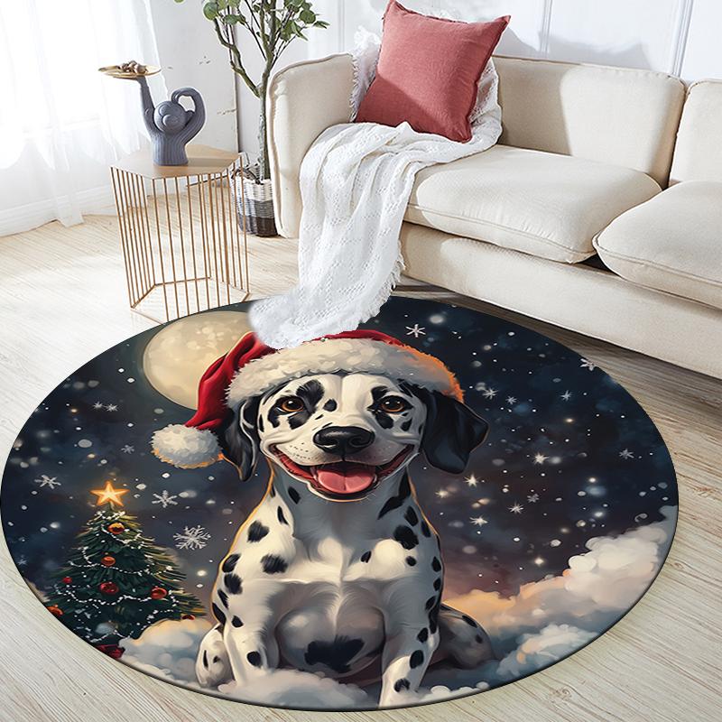 Christmas Dog Pattern Round rug,Carpet Rug for Living Room Bedroom Playroom ,Non-slip Floor Mat,Holiday Gifts and Birthday Gifts.