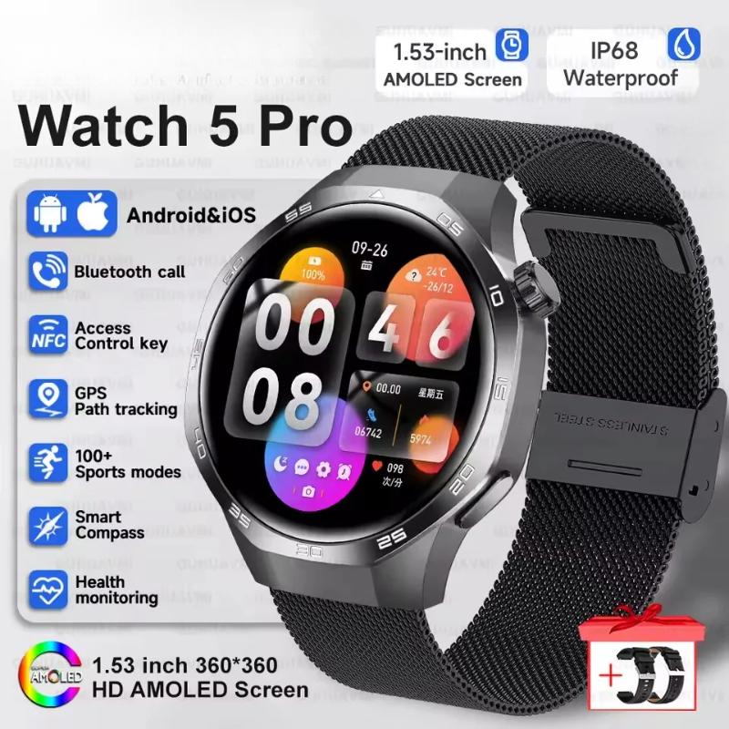 2026 New Watch GT5 Max Smart Watch HD AMOLED Screen NFC Bluetooth Call Health Waterproof Smartwatch Men Women For Huawei