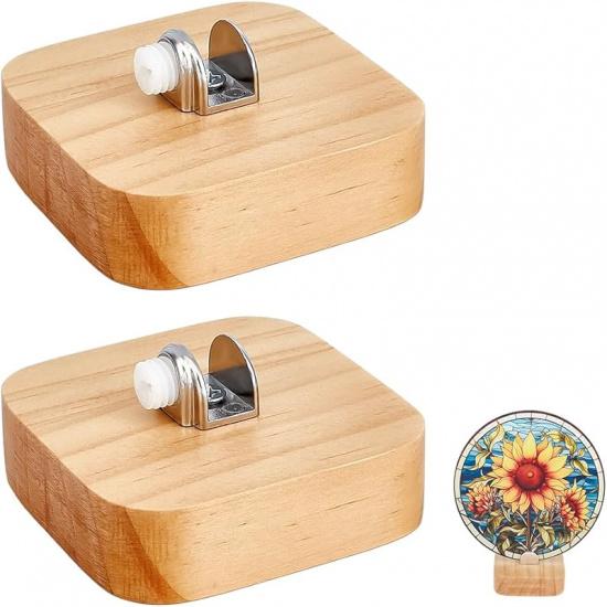 PH PandaHall Wood Display Stand Easel for Stained Glass Piece, 2.8" Rustic Fused Glass Art Base Decorative Plate Stand Holder for Ceramic Tiles,