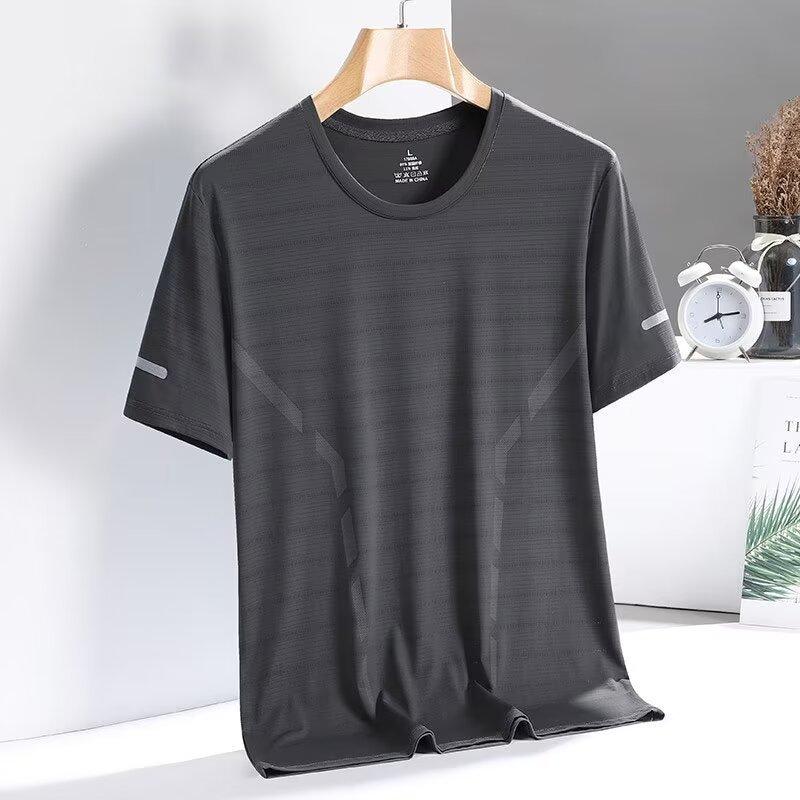 Ice silk short-sleeved men's summer elastic T-thin mesh men's quick-drying T-shirt short-sleeved sports fitness half-sleeved top half-sleeved