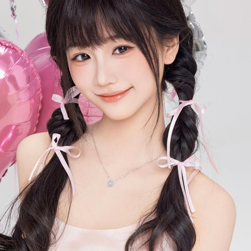 Barbie necklace Dreamy and sparkling bow love pendant. Exquisite love atmosphere pink diamond peach heart clavicle chain. High-end Korean TX2410030A