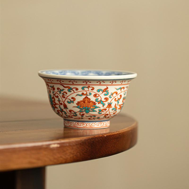 

1 Pc Chinese Ceramic Tea Cup Handmade Flowers Large Tea Bowl Porcelain Teacup Household Master Cup Travel Personal Teaware 100ml 9x5cm 100ml