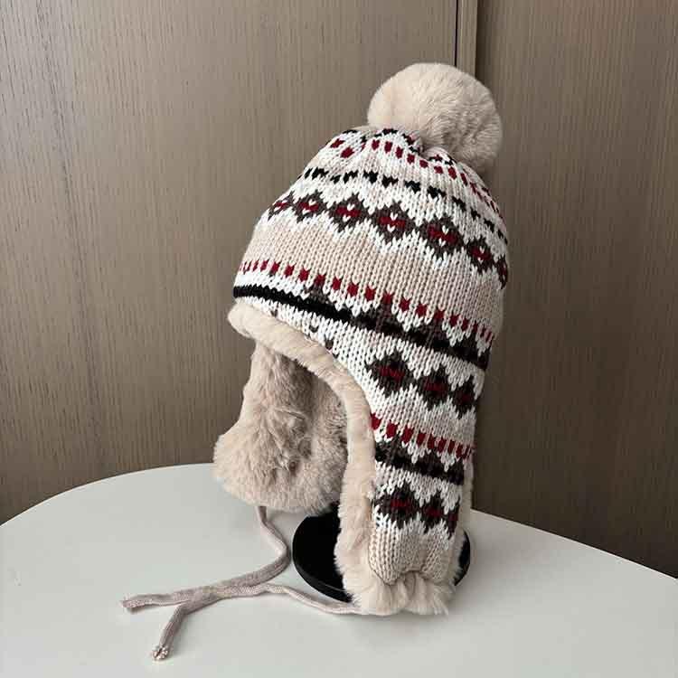 Plush Thickened Lei Feng Hat Autumn and Winter Warm Ear Protection Hat Women's Outdoor Riding Ski Hat