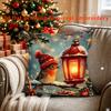 2D Flat - 1pc Christmas Robin Lantern Decorative Pillow, Christmas Short Plush Pillowcase, 45 X 45 Cm (17.7 X 17.7 Inches), Pillow Insert Not Included