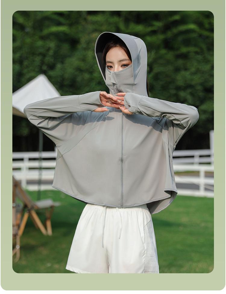 Giacca da Donna UPF 50+ Protezione Solare Leggera Seta Ghiacciata Cappotto Solare Blocco UV Mantella Colla Nera Rinfrescante Estiva Capo d'Abbigliamento