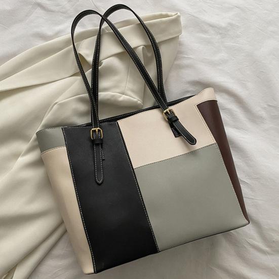 Color Block Tote Bag Large Capacity Handbag Stylish Commuter Shoulder Bag Tote Purse for Women Work Daily Life Parties Dating