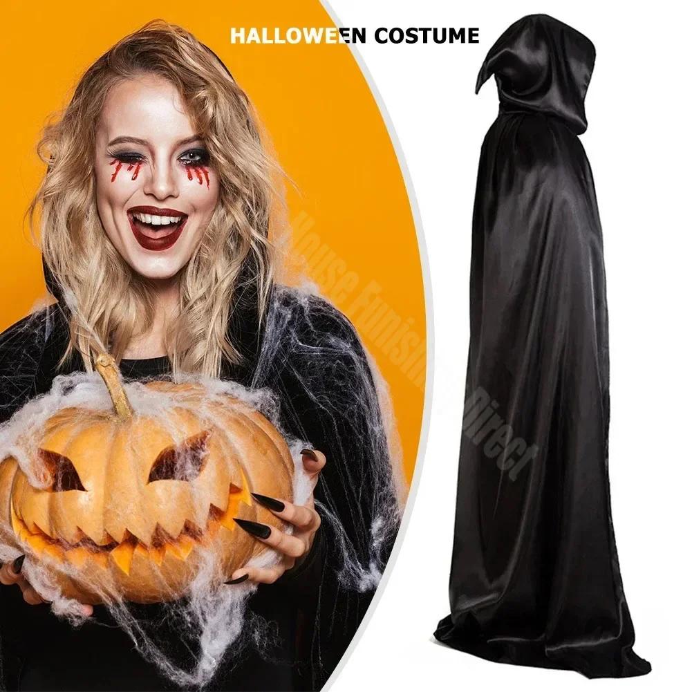 Unisex Black Hooded Cloak Witch Cosplay Accessories Costumes Masquerade Family Celebration Decor Halloween Party Cosplay Costume