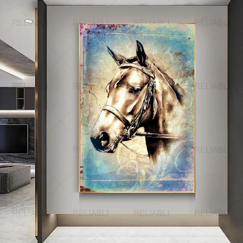 Stampa Su Tela Quadro Con Cavalli Nella Nebbia | 51x35 Cm | Arredamento Moderno Per Soggiorno