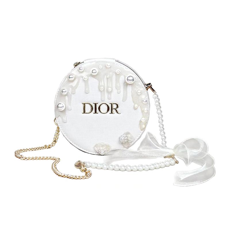 DIOR DIY Style Cosmetic Bag  High-end niche Korean style White Cliff Pearl Simple and versatile beige Unisex couple travel shoulder crossbody белый