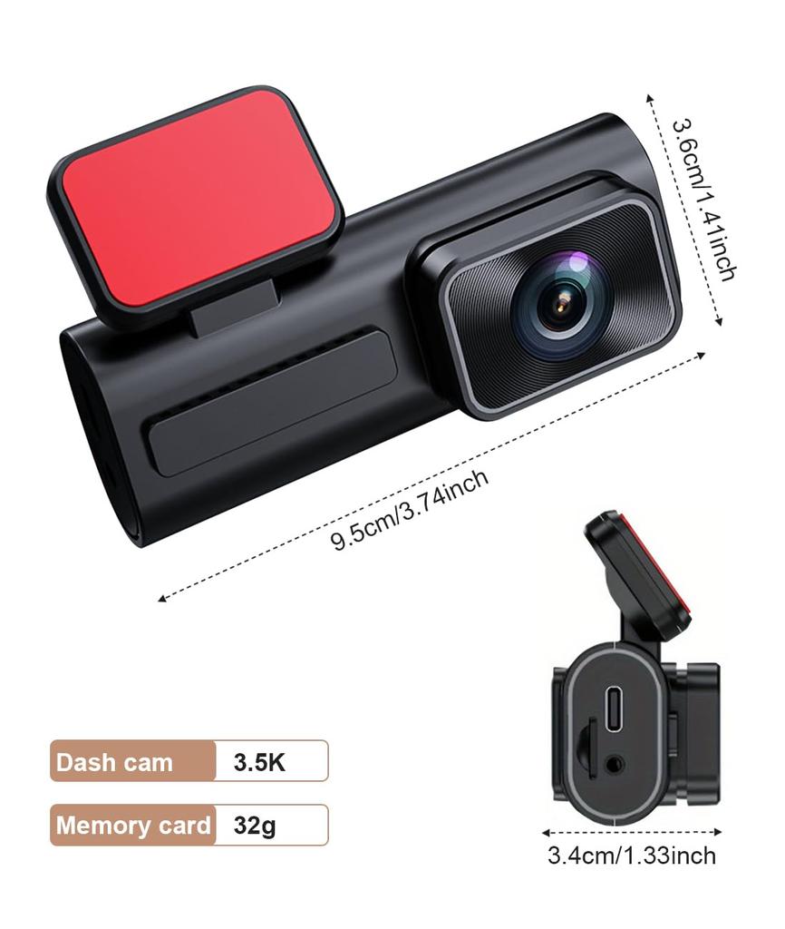 DWCQRTM Dash Camera, Front and Rear Camera, 1440P, Small Dash Camera, 1.47-inch LCD Screen,