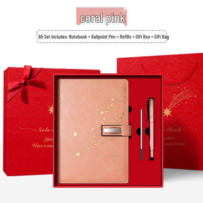 Set de regalo de cuaderno Star Double Line 2026: Libro de registro de reuniones de negocios y oficina de mayor grosor