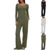 Women's Fashion Crewneck Knitted Button Long-sleeved Pants Set Two-piece Set