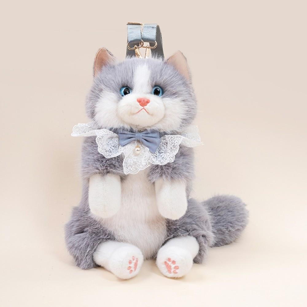 

New Realistic Cat Simulated Puppet Cat Backpack Soft Fluffy Cute Cartoon Backpack School Bags Daypack сірий