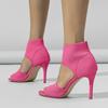 Womens Sandals Retro Toe Elegant Stiletto Low Heel Sandal Breathable Mesh Knit Elastic Design Upper Sandalias Bonitas Para Mujer