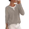 Women's Casual Long Sleeve Neck Color Block Ribbed Loose Fit Top