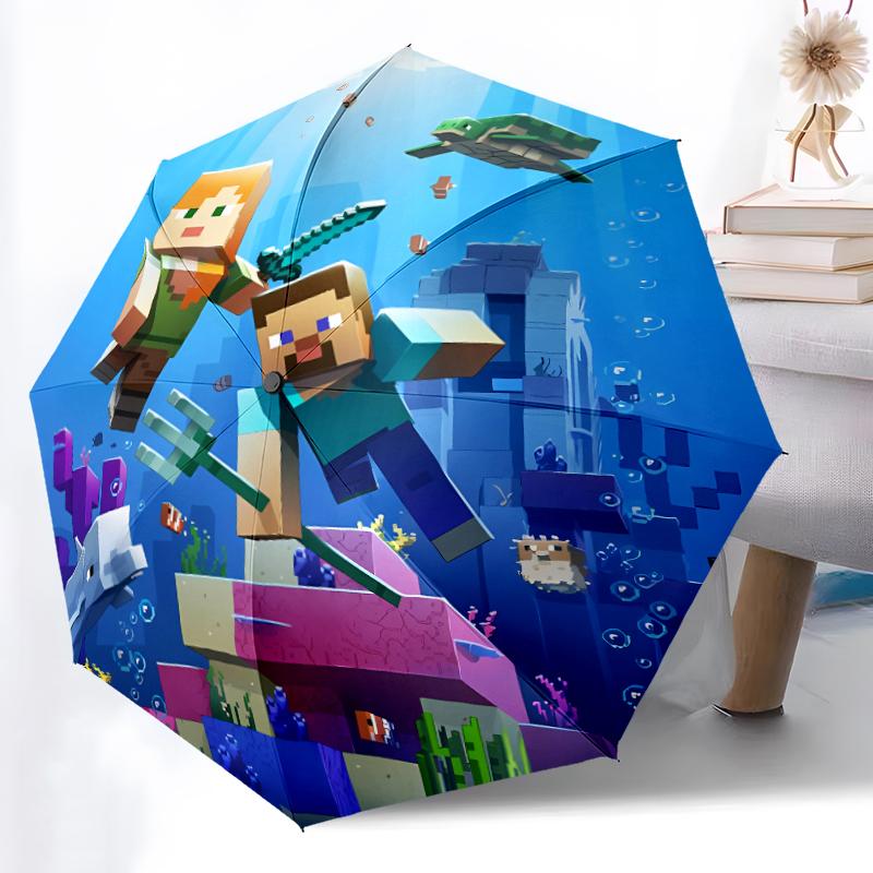 Printed Blocky Pixel Game Folding Umbrella,Outdoor,Leisure,And Travel Umbrella,Durable Umbrella Fabric,Birthday And Holiday Gift