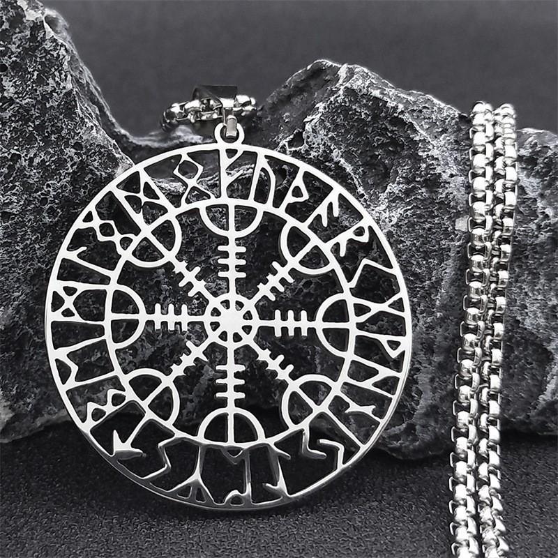 Viking Norse Odin Ragnar Titanium Steel Pendant Necklace Men Women Geometric Hexagram Circle Design Gold Black