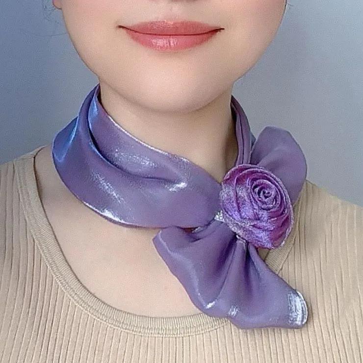 WTEMPO Solid Color Thin Versatile Flower Rose Scarf Retro Elegant Summer Fashion Temperament Cool Breeze Scarf Neck Decoration