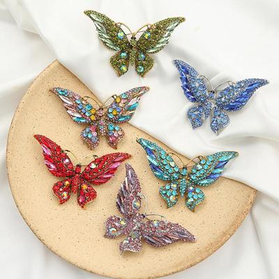 High-End European & American Butterfly Brooch: Rhinestone Pin for Women's Clothing, Corsage, Scarf Buckle, and Insect Jewelry Accessory.
