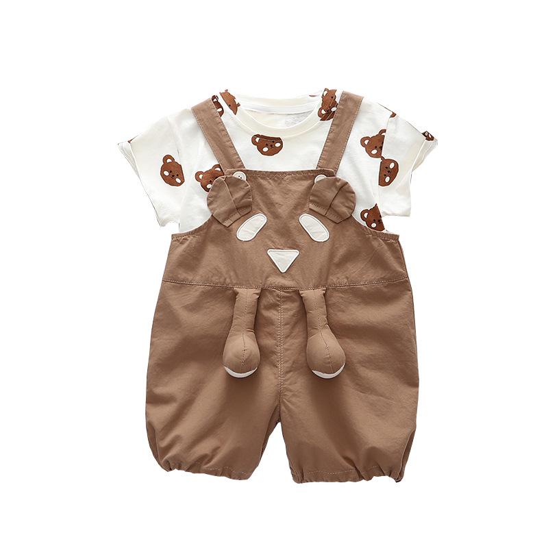 Kids' Summer Cartoon Casual Two-Piece Suspender Short Sleeves Suit