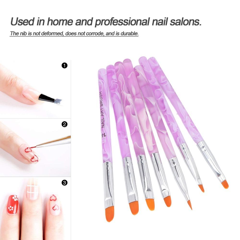 7Pcs Round Tip UV Gel Nail Painting Pen Purple Round Tip Manicure Drawing Brush Nail Salon