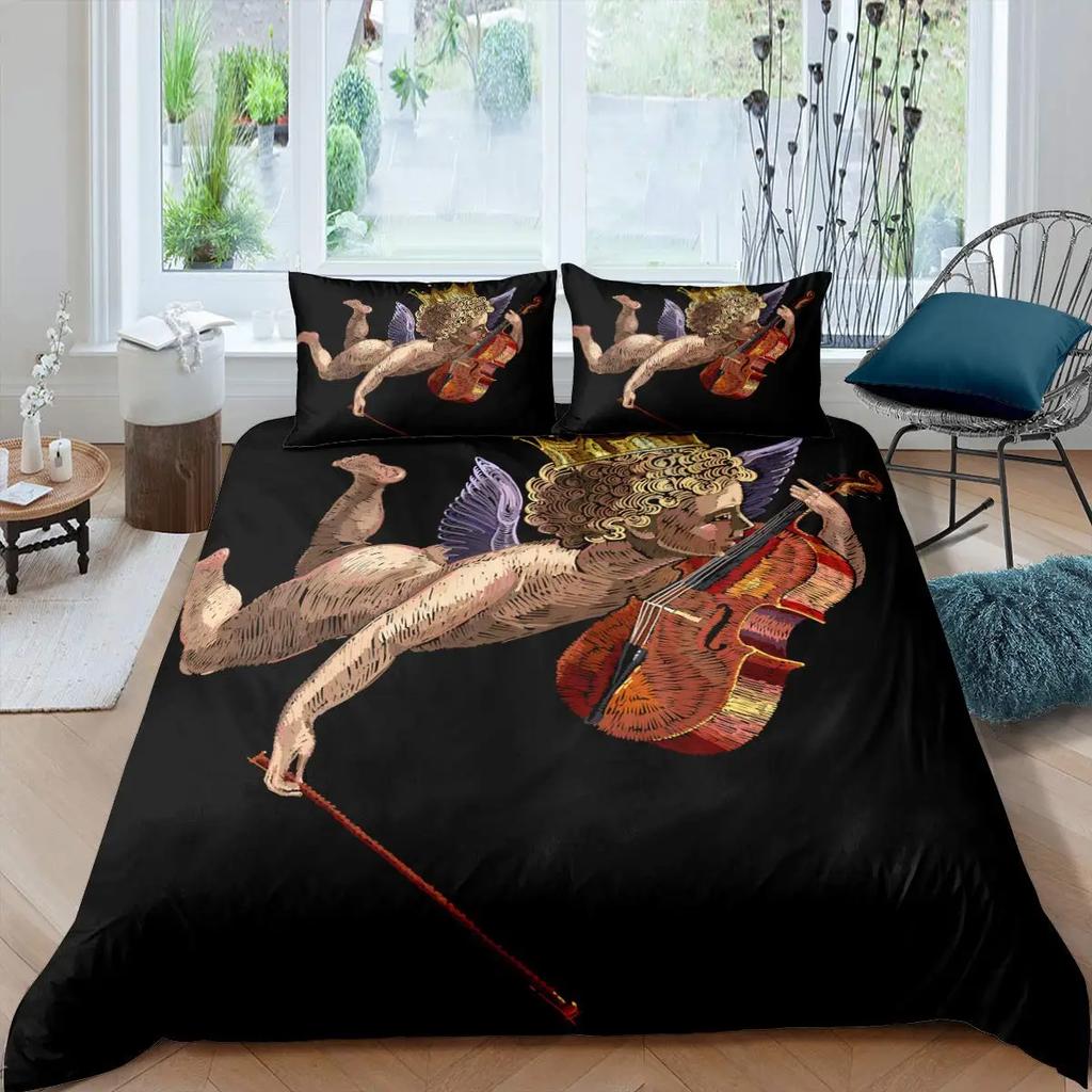 Angel Wings Duvet Cover Set Lucifer Angel Bedding Sets Aesthetic Wing Feather Comforter Cover Set Full Size King Size For Girls