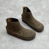 Bottes courtes en cuir véritable pour femmes, bout rond, semelle souple, chaussures plates décontractées et confortables