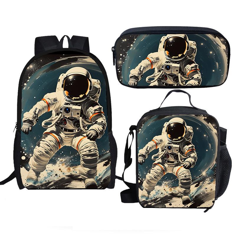 Luxe Nieuwigheid Bijzonder Cool astronaut 3D Print 3 stuks/Set leerling Schooltassen Laptop Dagrugzak Rugzak Lunchtas Etui