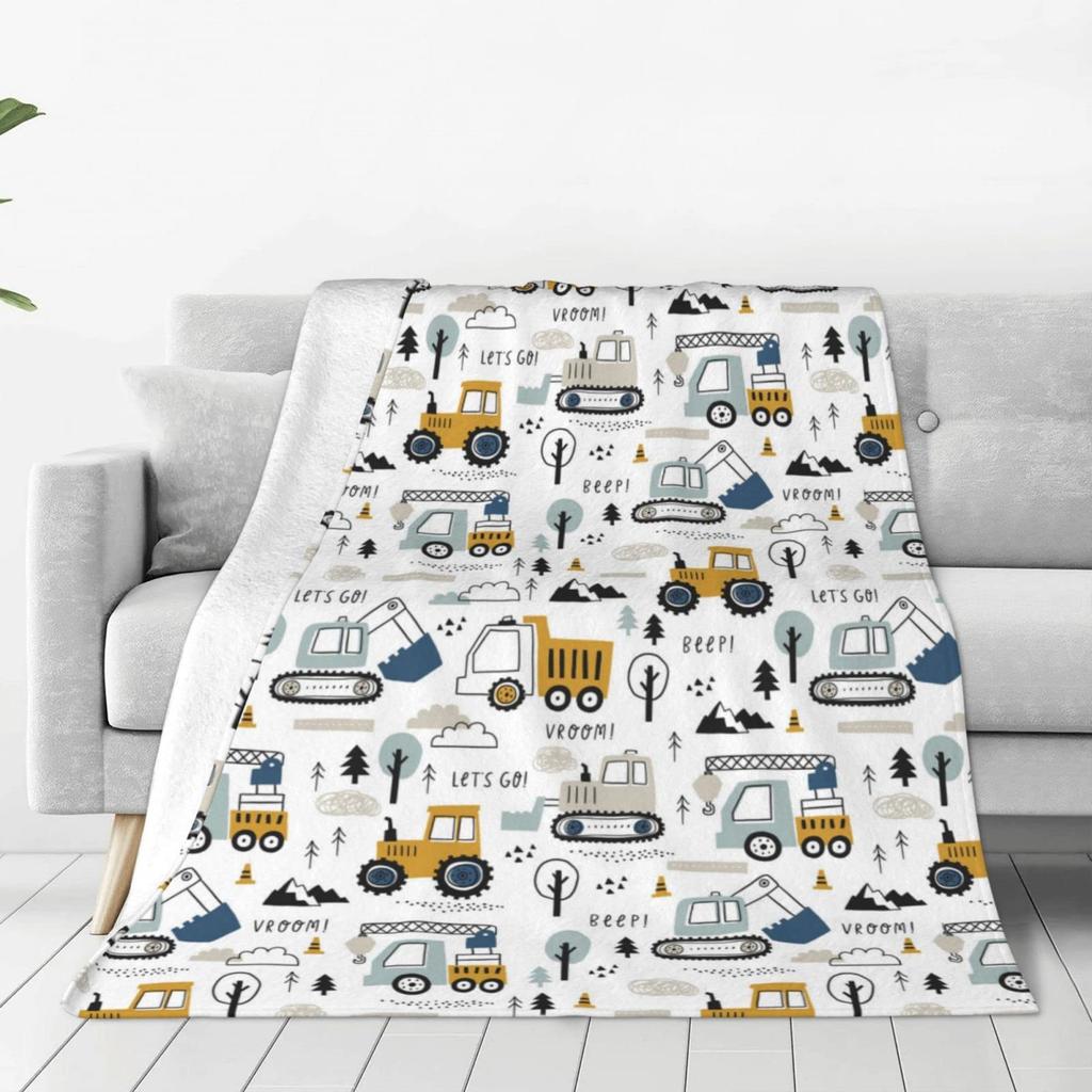 Construction Truck Blanket Kids Boys Cartoon Excavator Plush Throw Blanket Fuzzy Flannel Tractor Blankets for Bed Couch Sofa