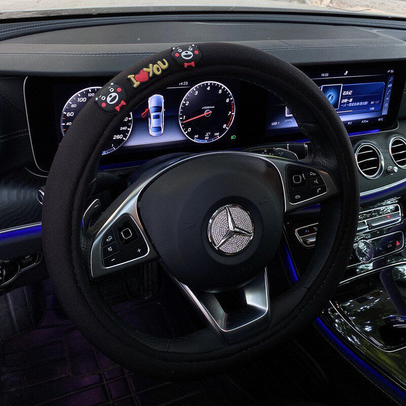 

Car Steering Wheel Cover Universal K-Type Korean Summer Cute Cartoon Four-Season Ice Silk Sweat-Absorbent Anti-Slip Handlebar Cover for Men and Women Two Black Bears [Black] Ice Silk