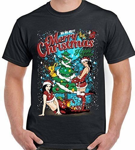 Merry Christmas Mens Funny Men T Shirt Tree Rude Xmas Santa Claus Drunk Beer L чёрный
