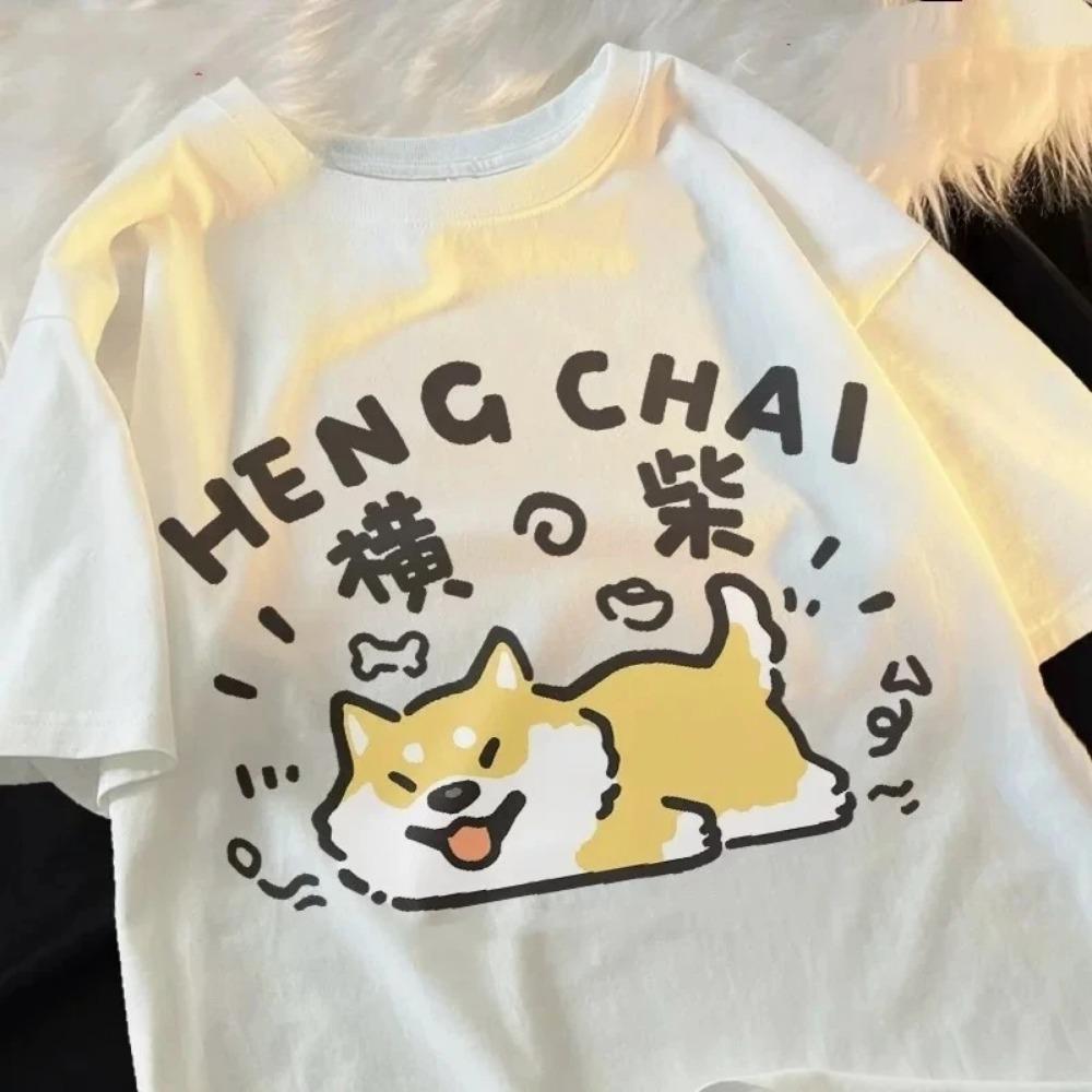 2026 New Cute Low Battery Cat Print Round Neck Short-Sleeve TShirt Summer Collection Hot Woman Clothes T Shirt Aesthetic Clothes