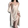 La Chapelle Women's Sexy Camisole Pajamas Spring and Autumn Ice Silk Camisole with Chest Pad Nightdress Short Sleeve Robe Lace Skirt Set Loungewear