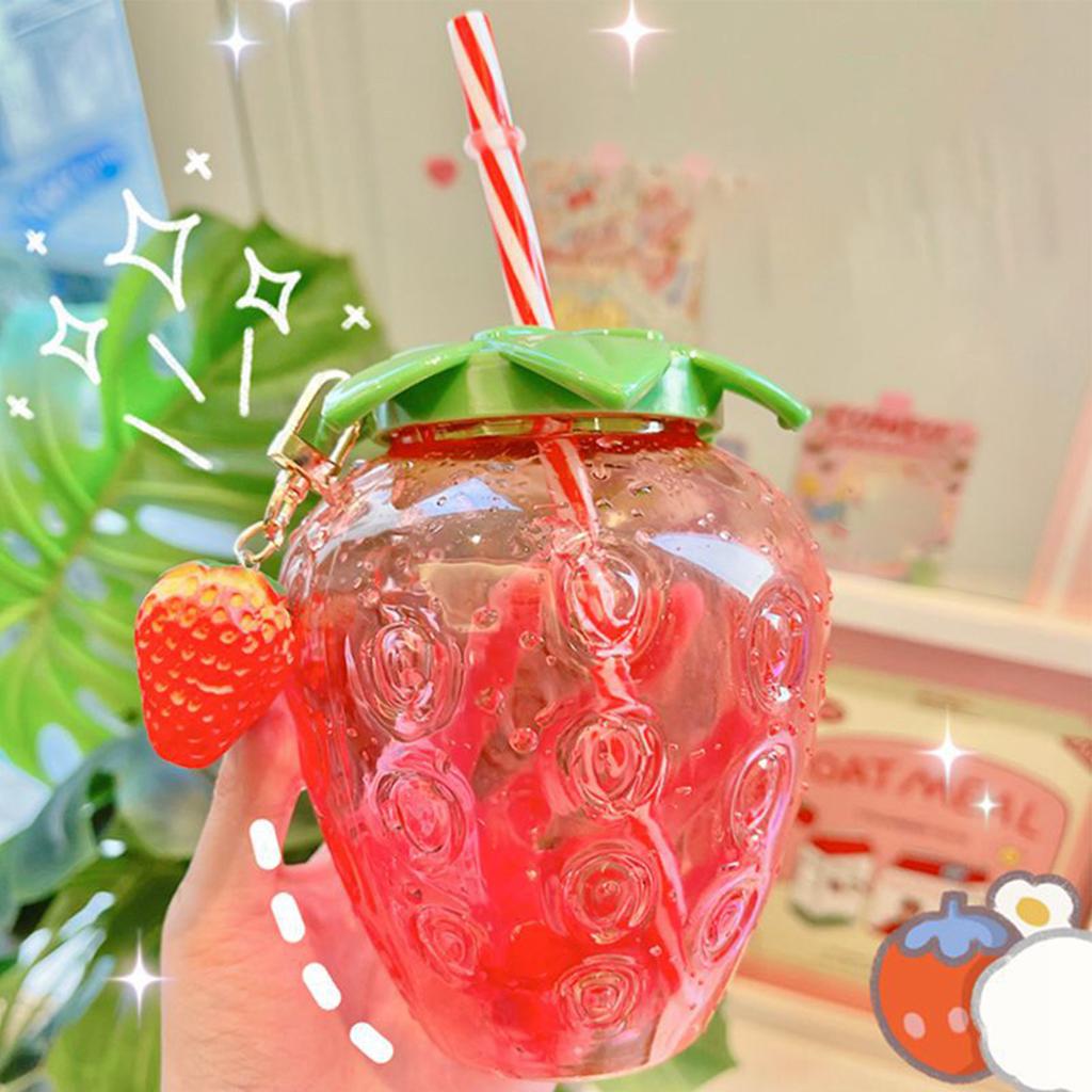 Summer Cute Strawberry Straw Water Bottle Cartoon Food Grade PP Milk Coffee Straw Cup for Home Drinkware