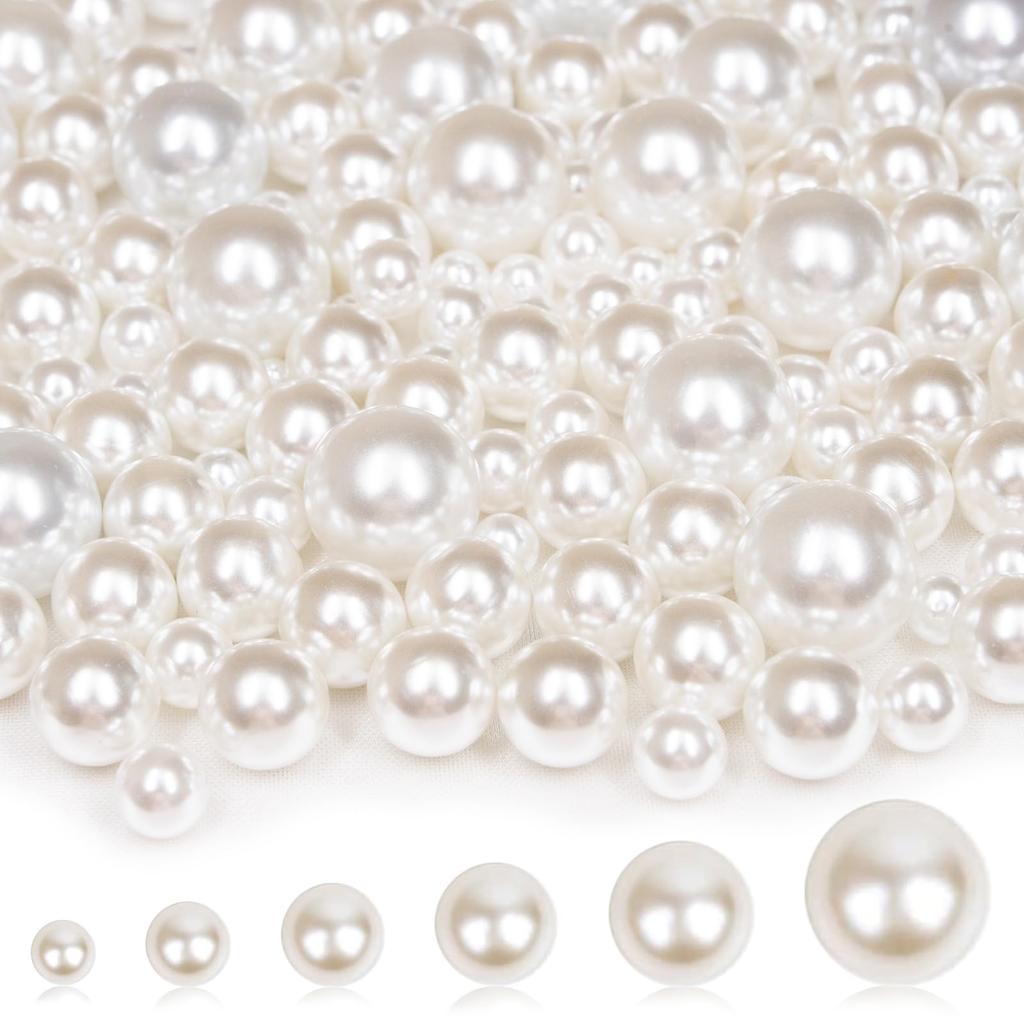 2000PCS Pearls for Crafting, Ivory No Hole Beads for Centerpieces Vases, Assorted Sizes Bulk Fake Pearls Beads for Vase Filler,Jewelry Making