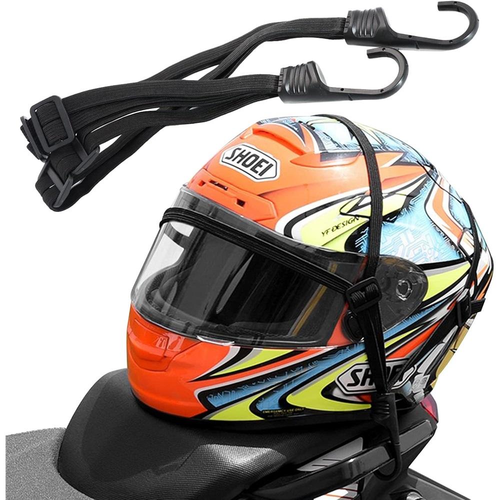 2 Pcs Universal Motorcycle Helmet Luggage Rope 24" Motorcycle Bungee Cord Bandage Retractable Elastic Strap With 2 Hooks (Black)