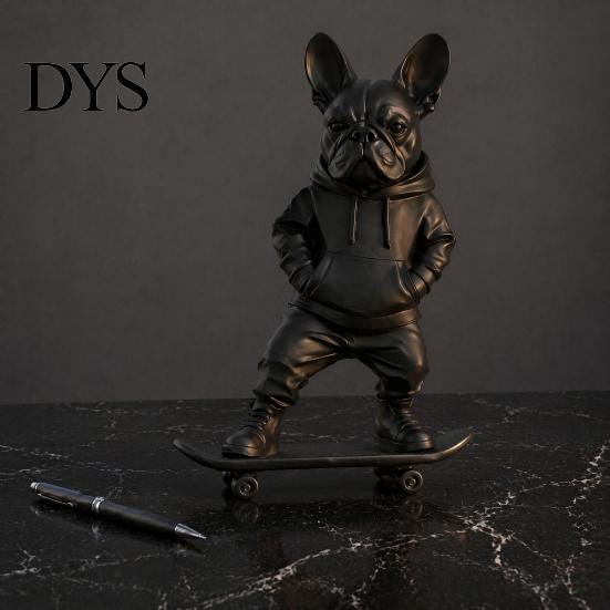 Durable PLA Dog Sculpture 3D Printed Skateboard Bulldog Statue, French Figurine Ornament, Unique Gift for Enthusiasts Hooded Sweatshirt Home