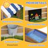 House-Designed Wooden Sandbox, Outdoor Sandpit, with Blackboard, Toys, Sink, Seats, Flags, for Ages 3-7 Years - Brown