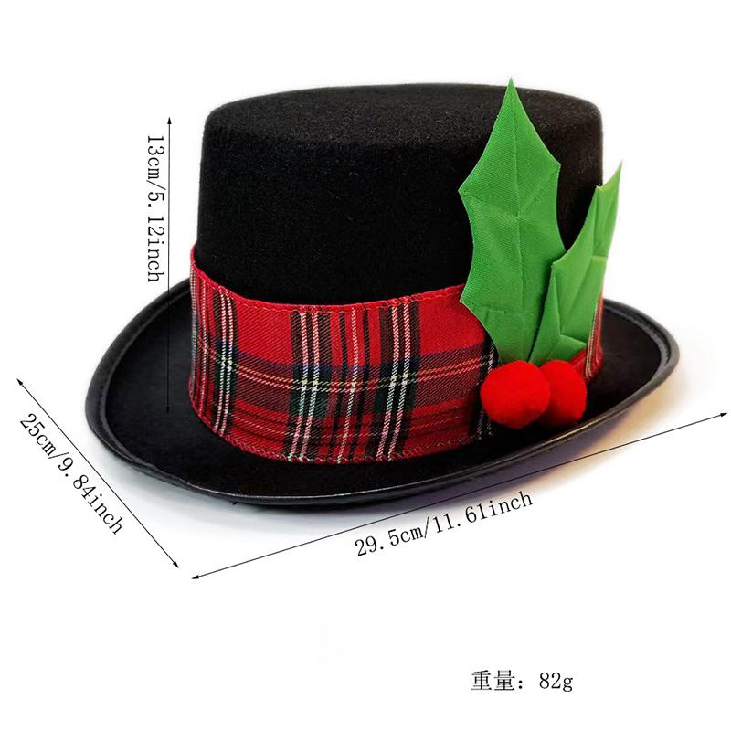 New Christmas Tree Top Hat Ornament Decoration Snow Man Headwear Wide Brim Fedora Hat Red Plaid Berry Hat Cosplay Party Dress Up