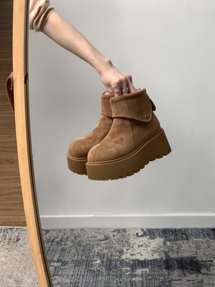 Fuzzy Winter Snow Boots: Cold-Proof, Thick-Soled for Men & Women, Birken Style, Plus Velvet, Flat.