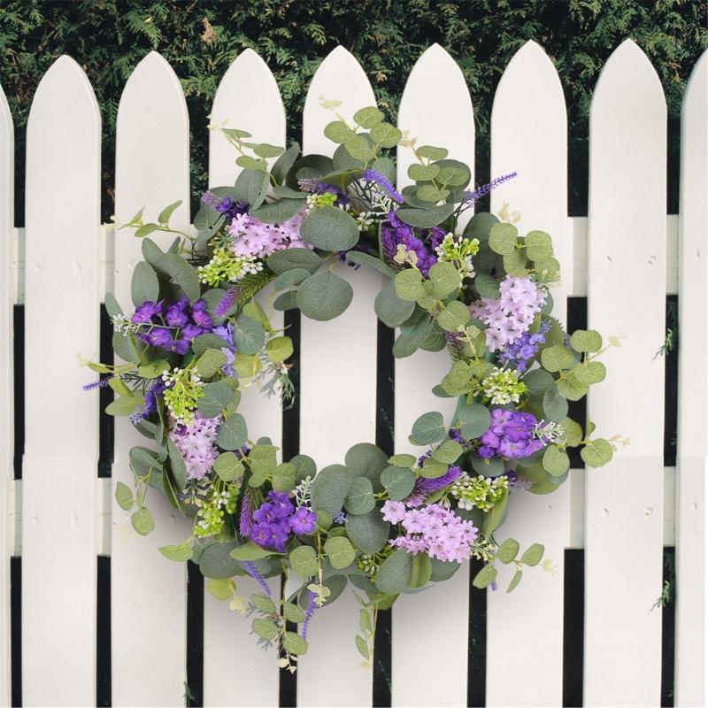 Purpler Flower Wreath Artificial Summer Wreath for Front Door Farmhouse Wedding Garden Indoor and Outdoor Decorations