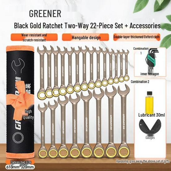 Green Forest Dual-Purpose Ratchet Wrench Set – Industrial Grade, Two-Way, Small Opening.