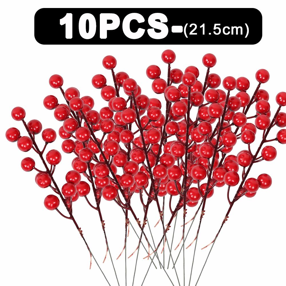 50-1PCS Artificial Red Berries Branches Christmas Simulation Flower Fruit Cherry DIY Wreath Xmas Tree New Year Party Decorations