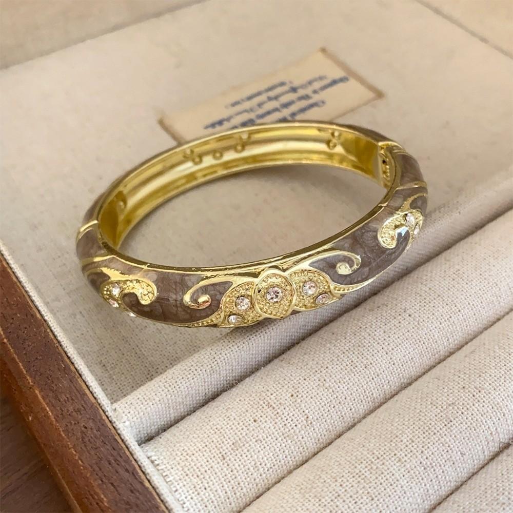 Traditional Chinese Flower Bangle Enamel Women's Hand Bracelet Vintage Cloisonne Bangle Ladies