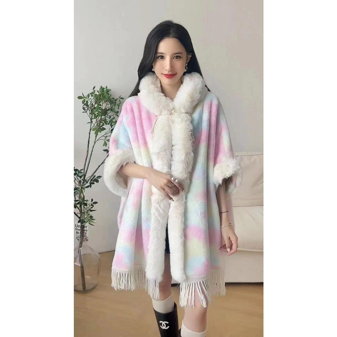 

Меховой воротник с бахромой, шаль, плюшевая утолщенная накидка в национальном стиле, шерстяная куртка с капюшоном в иностранном стиле для женщин 0018 # One Size