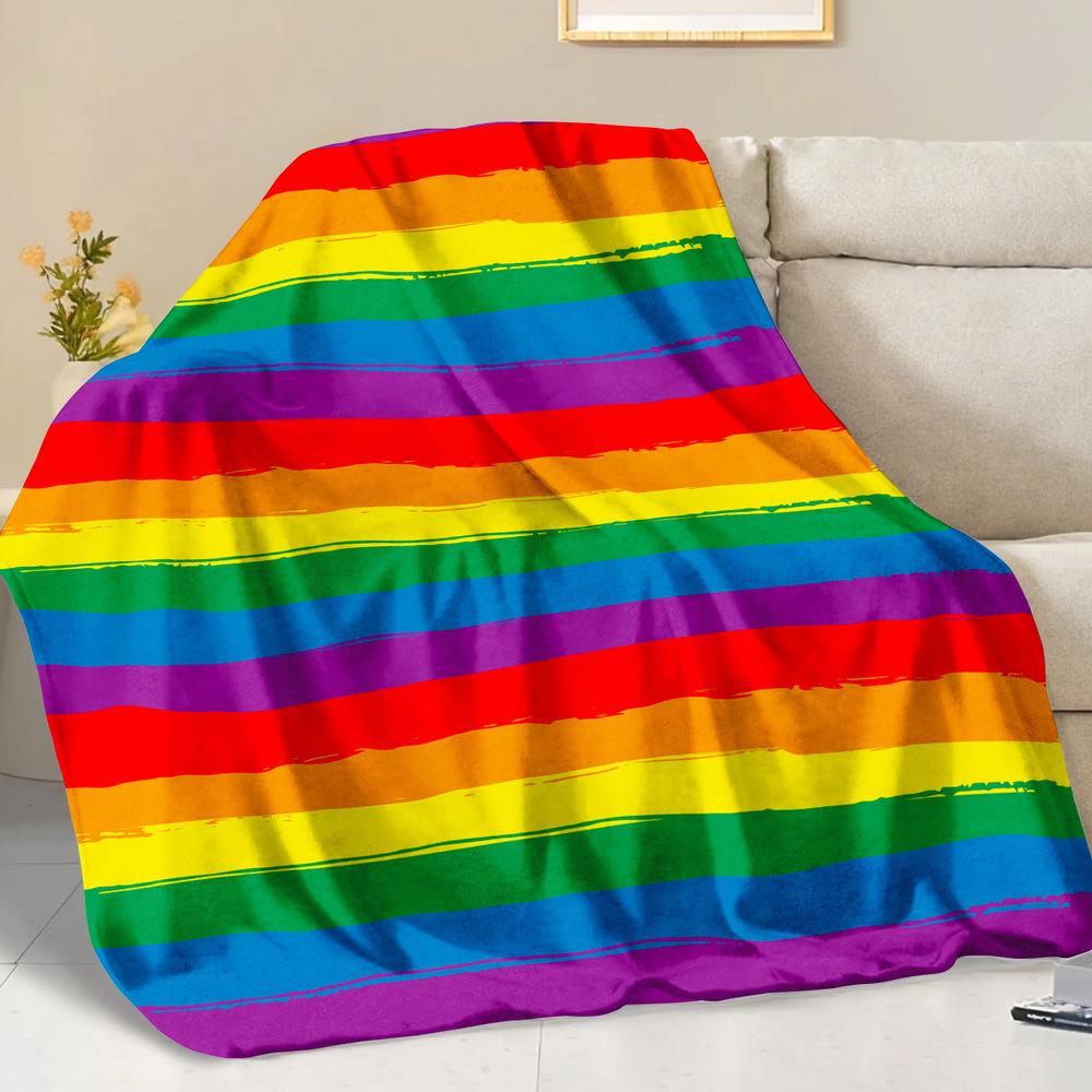 1pc Cozy Flannel Blanket with Vibrant Rainbow Sun Print - Soft & Warm All-Season Throw for Sofa, Bedroom, Camping - Machine Wash
